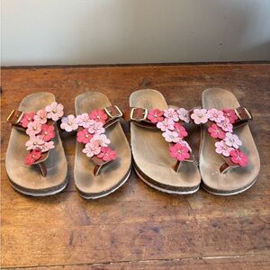 Seychelles Girls Floral T-Strap Sandals, Pink and Tan, Size 2 and 3. BOGO DEAL!